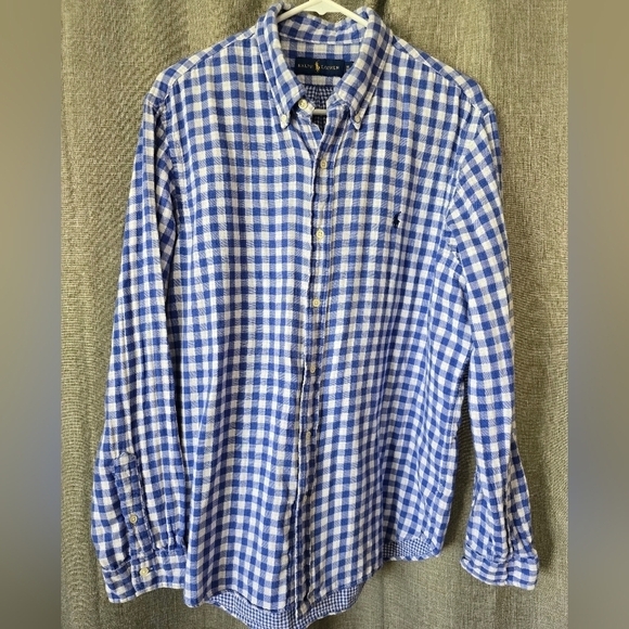 Ralph Lauren Classic Fit Button Down Shirt Blue Check Long Sleeve Cotton Size XL - Picture 1 of 5